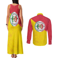 Italy Sicilia Couples Matching Tank Maxi Dress and Long Sleeve Button Shirt Triskeles With Lemons - Wonder Print Shop