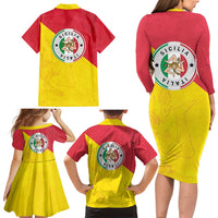 Italy Sicilia Family Matching Long Sleeve Bodycon Dress and Hawaiian Shirt Triskeles With Lemons - Wonder Print Shop