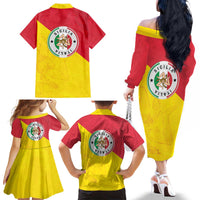 Italy Sicilia Family Matching Off The Shoulder Long Sleeve Dress and Hawaiian Shirt Triskeles With Lemons - Wonder Print Shop