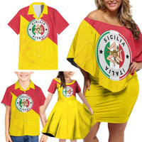 Italy Sicilia Family Matching Off Shoulder Short Dress and Hawaiian Shirt Triskeles With Lemons - Wonder Print Shop