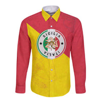 Italy Sicilia Long Sleeve Button Shirt Triskeles With Lemons - Wonder Print Shop