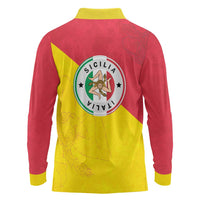 Italy Sicilia Long Sleeve Polo Shirt Triskeles With Lemons - Wonder Print Shop