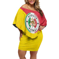 Italy Sicilia Off Shoulder Short Dress Triskeles With Lemons - Wonder Print Shop