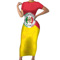 Italy Sicilia Short Sleeve Bodycon Dress Triskeles With Lemons - Wonder Print Shop