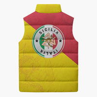 Italy Sicilia Sleeveless Puffer Jacket Triskeles With Lemons - Wonder Print Shop