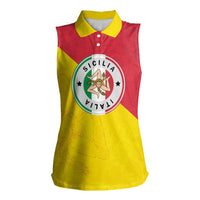 Italy Sicilia Women Sleeveless Polo Shirt Triskeles With Lemons - Wonder Print Shop