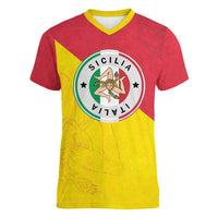Italy Sicilia Women V-Neck T-Shirt Triskeles With Lemons - Wonder Print Shop