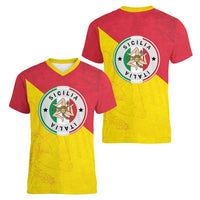Italy Sicilia Women V-Neck T-Shirt Triskeles With Lemons - Wonder Print Shop