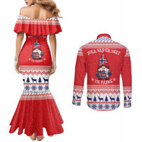 Norway Christmas Couples Matching Mermaid Dress and Long Sleeve Button Shirt Lovely Nordic Gnome - Wonder Print Shop