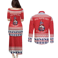 Norway Christmas Couples Matching Puletasi and Long Sleeve Button Shirt Lovely Nordic Gnome - Wonder Print Shop
