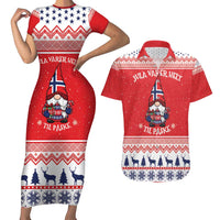 Norway Christmas Couples Matching Short Sleeve Bodycon Dress and Hawaiian Shirt Lovely Nordic Gnome - Wonder Print Shop