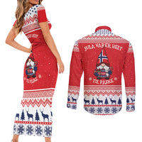 Norway Christmas Couples Matching Short Sleeve Bodycon Dress and Long Sleeve Button Shirt Lovely Nordic Gnome - Wonder Print Shop
