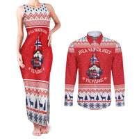 Norway Christmas Couples Matching Tank Maxi Dress and Long Sleeve Button Shirt Lovely Nordic Gnome - Wonder Print Shop