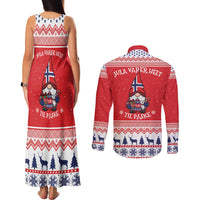Norway Christmas Couples Matching Tank Maxi Dress and Long Sleeve Button Shirt Lovely Nordic Gnome - Wonder Print Shop