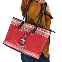 Norway Christmas Leather Tote Bag Lovely Nordic Gnome - Wonder Print Shop