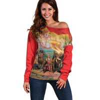 Spain National Day Off Shoulder Sweater Christopher Columbus Discovery 1492