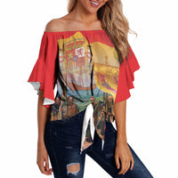 Spain National Day Off Shoulder Wrap Waist Top Christopher Columbus Discovery 1492