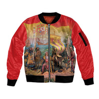 Spain National Day Sleeve Zip Bomber Jacket Christopher Columbus Discovery 1492