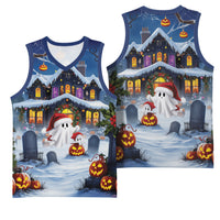 Halloween Christmas Basketball Jersey Funny Ghost Santa Christmas