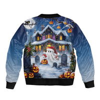 Halloween Christmas Bomber Jacket Funny Ghost Santa Christmas