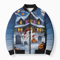 Halloween Christmas Bomber Puffer Jacket Funny Ghost Santa Christmas