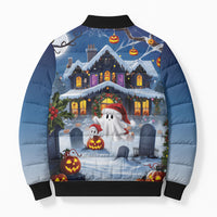 Halloween Christmas Bomber Puffer Jacket Funny Ghost Santa Christmas
