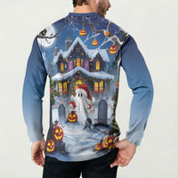 Halloween Christmas Button Sweatshirt Funny Ghost Santa Christmas