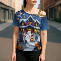 Halloween Christmas Cross Shoulder Shirt Funny Ghost Santa Christmas
