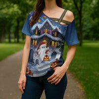 Halloween Christmas Cross Shoulder Shirt Funny Ghost Santa Christmas
