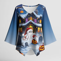Halloween Christmas Kimono Sleeve Blouse Funny Ghost Santa Christmas