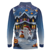 Halloween Christmas Long Sleeve Polo Shirt Funny Ghost Santa Christmas