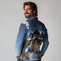 Halloween Christmas Long Sleeve Polo Shirt Funny Ghost Santa Christmas