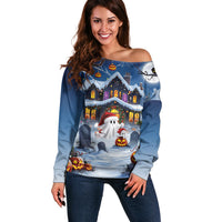 Halloween Christmas Off Shoulder Sweater Funny Ghost Santa Christmas