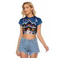 Halloween Christmas Raglan Cropped T Shirt Funny Ghost Santa Christmas