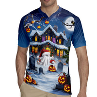 Halloween Christmas Rugby Jersey Funny Ghost Santa Christmas