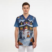 Halloween Christmas Scrub Top Funny Ghost Santa Christmas