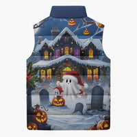Halloween Christmas Sleeveless Puffer Jacket Funny Ghost Santa Christmas