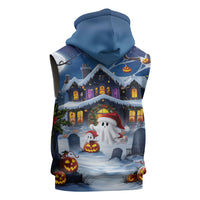 Halloween Christmas Sleeveless Zip Hoodie Funny Ghost Santa Christmas