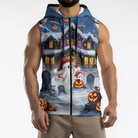 Halloween Christmas Sleeveless Zip Hoodie Funny Ghost Santa Christmas