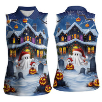 Halloween Christmas Women Sleeveless Polo Shirt Funny Ghost Santa Christmas