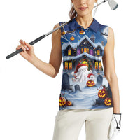 Halloween Christmas Women Sleeveless Polo Shirt Funny Ghost Santa Christmas