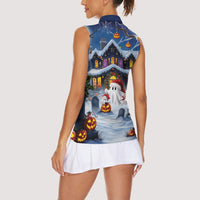 Halloween Christmas Women Sleeveless Polo Shirt Funny Ghost Santa Christmas