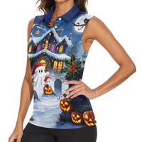 Halloween Christmas Women Sleeveless Polo Shirt Funny Ghost Santa Christmas