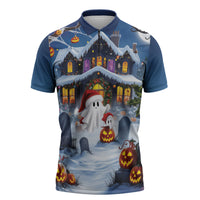 Halloween Christmas Zipper Polo Shirt Funny Ghost Santa Christmas