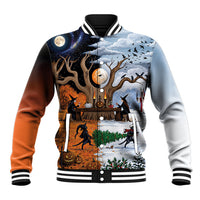 Halloween transitions into Christmas Baseball Jacket Witches And Black Cat