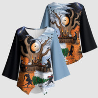 Halloween transitions into Christmas Kimono Sleeve Blouse Witches And Black Cat