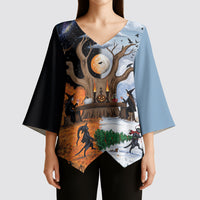 Halloween transitions into Christmas Kimono Sleeve Blouse Witches And Black Cat