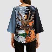 Halloween transitions into Christmas Kimono Sleeve Blouse Witches And Black Cat
