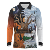 Halloween transitions into Christmas Long Sleeve Polo Shirt Witches And Black Cat