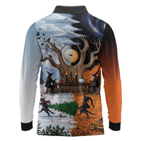 Halloween transitions into Christmas Long Sleeve Polo Shirt Witches And Black Cat